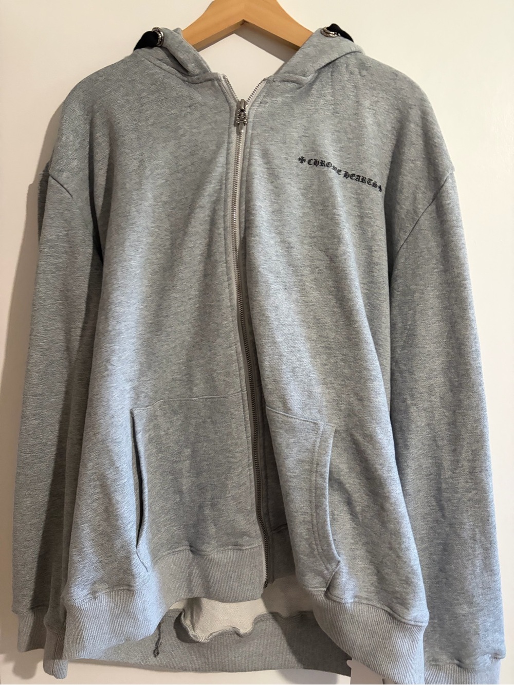 Chrome Hearts Gray Zip Hoodie with Black Logo Lining